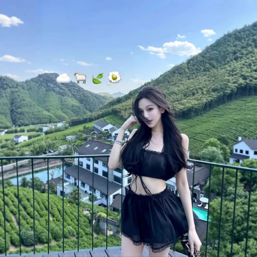 INS南法度假风重工蕾丝法式氛围感hoskelsa博主同款吊带显瘦套装