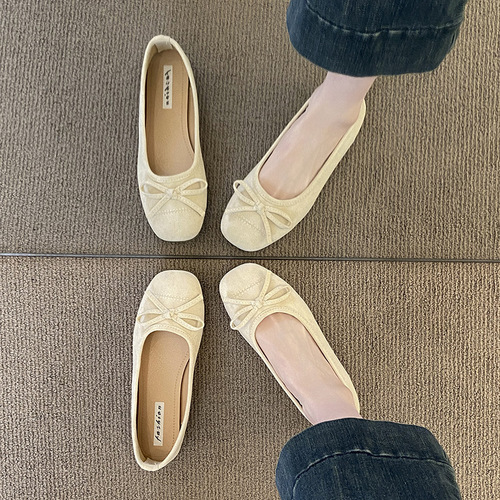 2025 spring and autumn new style gentle flat low-heel and shallow cut French single-layer shoes for women, Korean style fairy style people-in fashionable women shoes