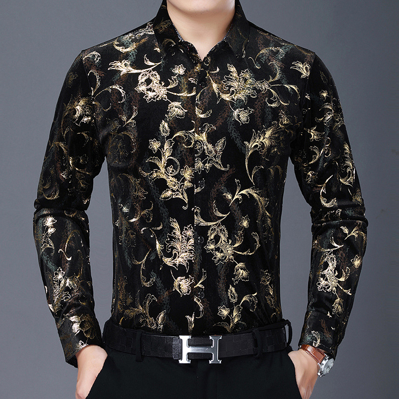 Camisa casual de manga larga para hombres nueva camisa artística de flores de solapa otoño Camisa de hombre de mediana edad de marca de moda transfronteriza europea y americana para hombres