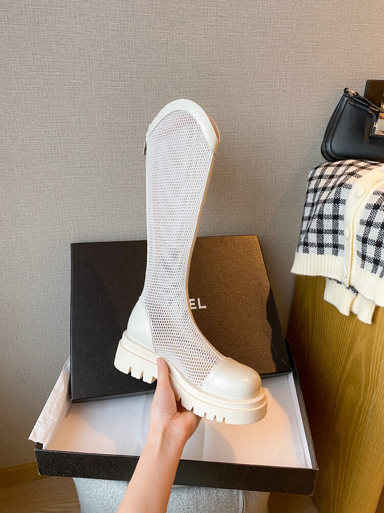 Boot nữ da lưới thoáng khí mùa hè, đế dày rỗng, ống rộng cho chân to — Màu nâu ống lớn, Màu đen cổ ống lớn, Ống nhỏ màu đen, Ống nhỏ màu be chi tiết 32