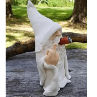 Cross-border creative garden dwarf dwarf ornaments home decoration white robe dwarf smoking vertical middle finger ornaments A23
