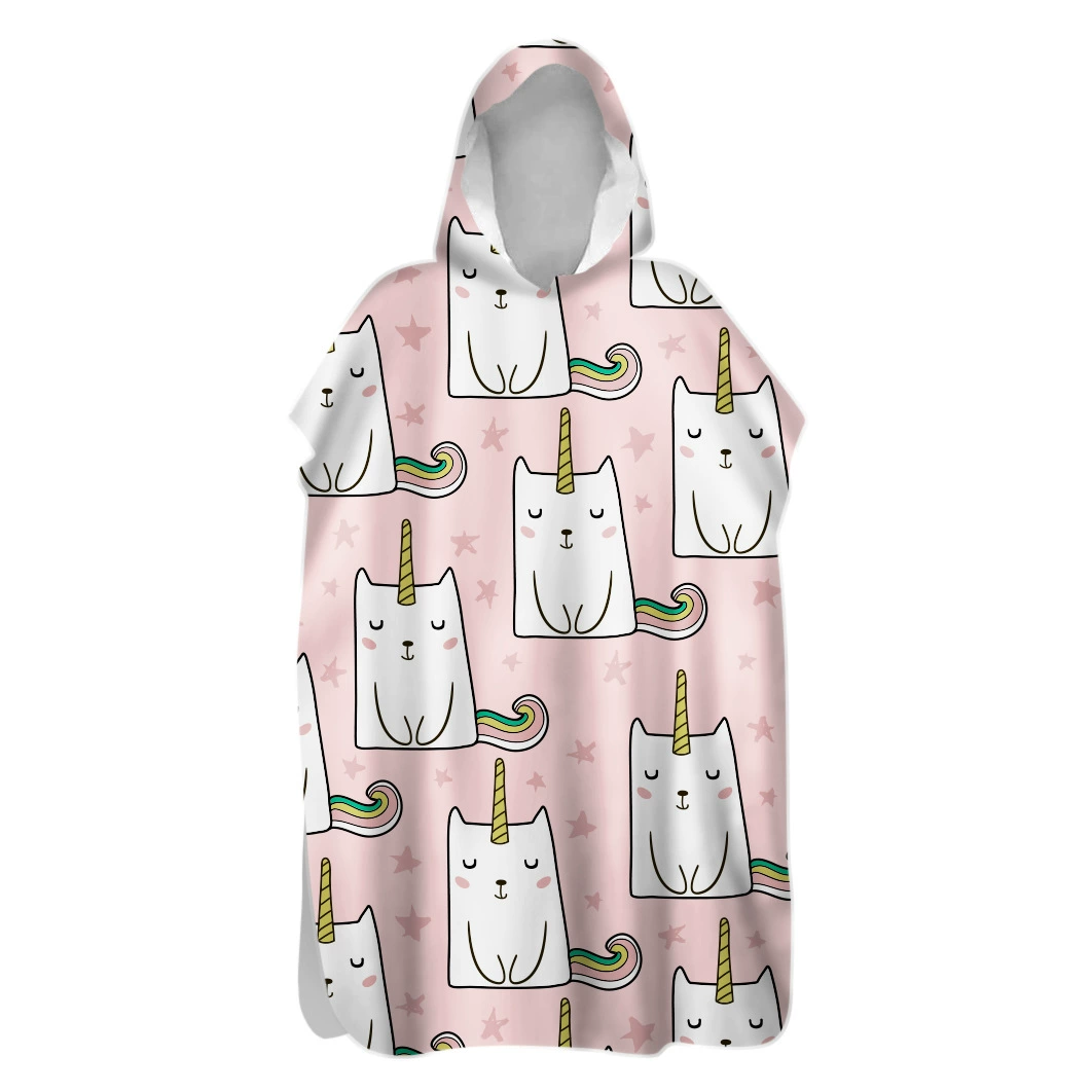 Двусторонняя бархатная быстросохнущая накидка с милым котом, банное полотенце, теплое пальто для дайвинга, купальный Халат с капюшоном на открытом воздухе на заказ