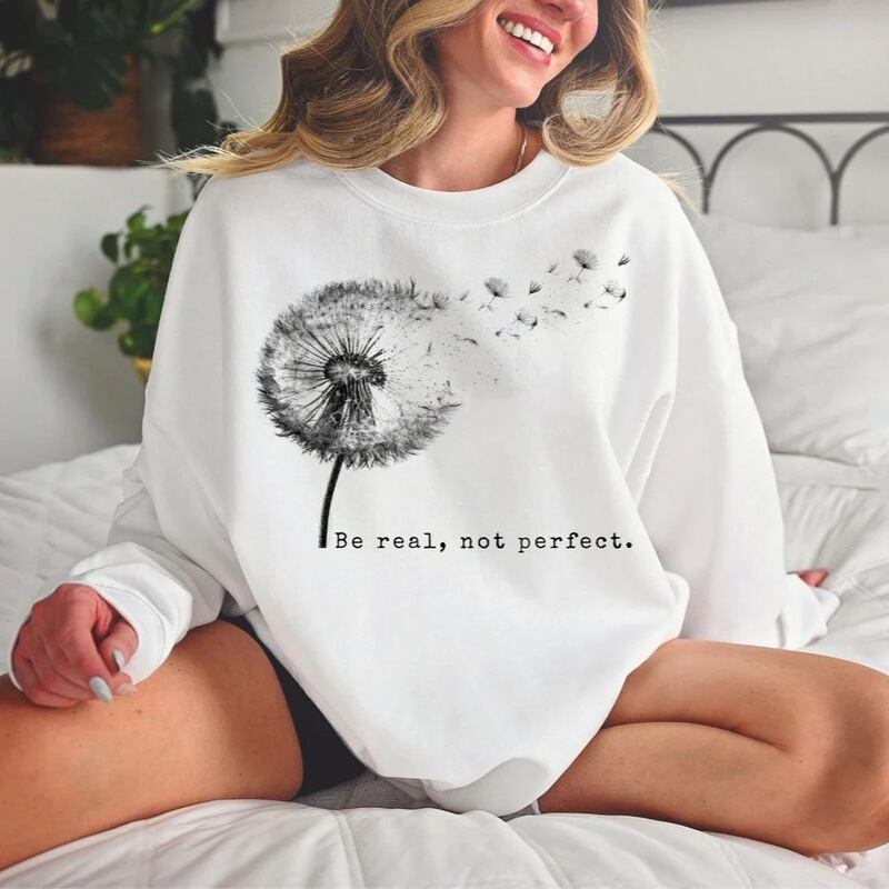 Etsy Hot-Selling New Dandelion Floral Print Loose Trendy Round-Neck Sweatshirt for Women, Exclusively for Cross-Border Sales