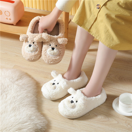 Women's Cute Winter Indoor Home Slippers with Cotton, Non-Slip, Bear Plush, Couple Cartoon Slippers for Winter Wholesale