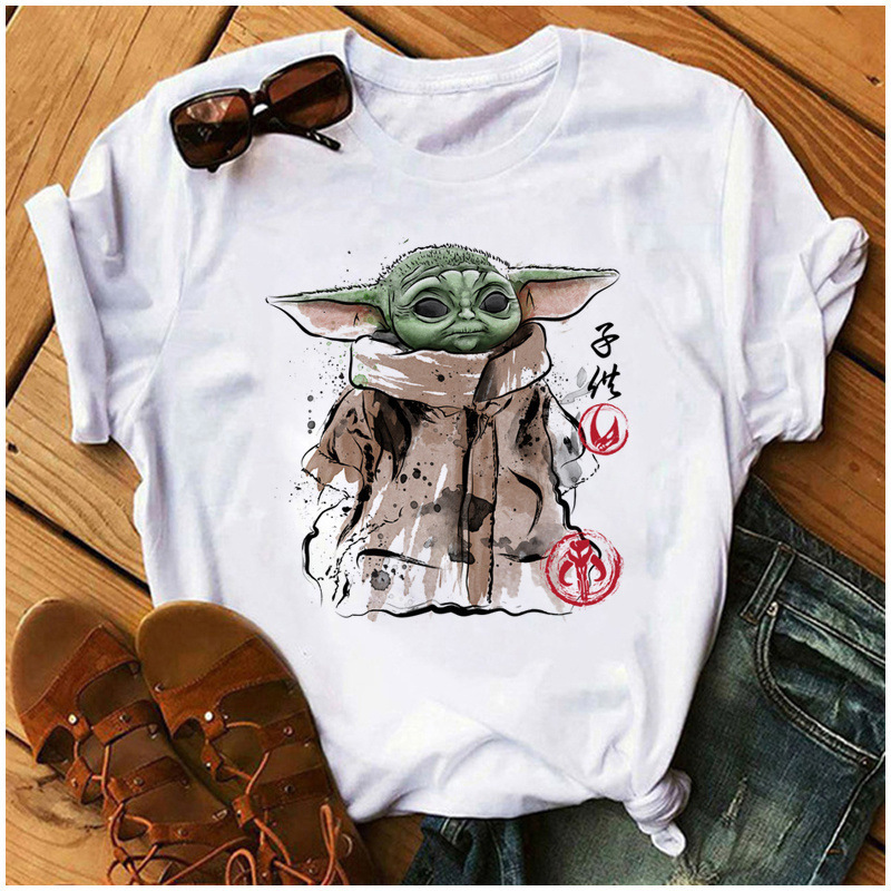 Mandalorian Funny Women's T-Shirt Yoda Cartoon Kawai Star Wars Graphics Harajuku Women's Short Sleeve