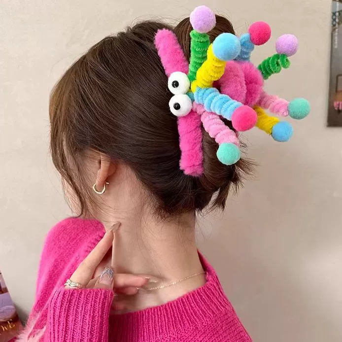 Плюшевый зажим для волос (Hairgrip) милые мультяшные заколки — мягкие пушистые рачки/акулы, разнообразные цвета