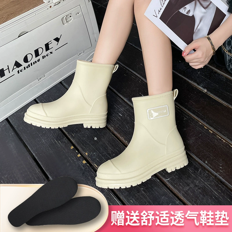 Износостойкая уличная универсальная обувь, кухонная Рабочая Водная обувь, трансграничные короткие резиновые туфли средней посадки, женские непромокаемые Нескользящие водные сапоги