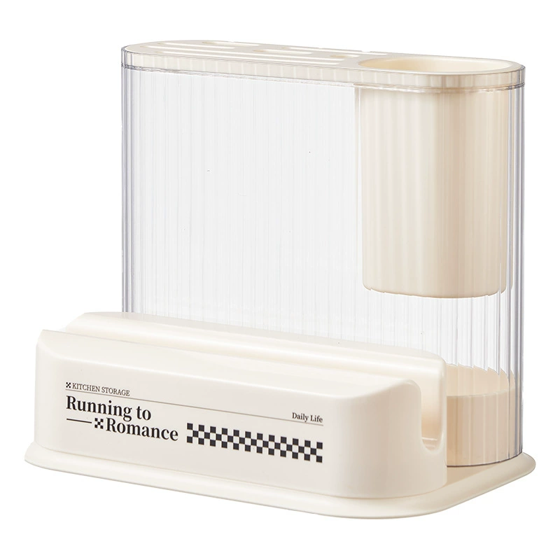 Kitchen storage organizer, cream knife and cutting‑board holder, compact plastic multi‑function