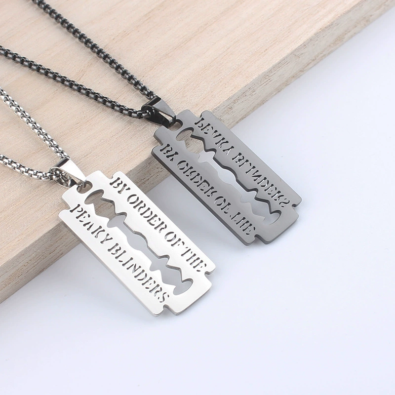Peaky Blinders Blade Necklace with Simplified English Alphabet Stainless Steel Pendant for Men's Accessories