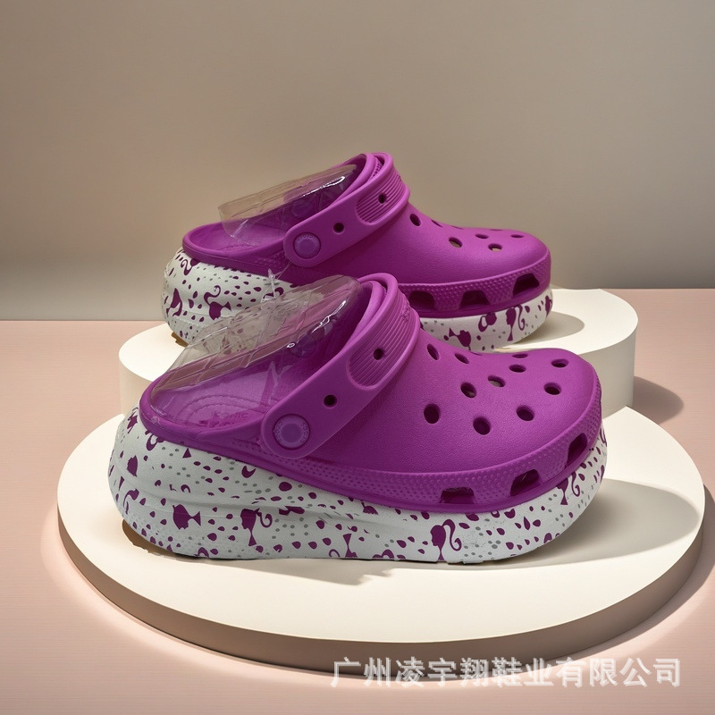 Cross Puff Print Clogs for Women, European Style, Thick-Soled Height-Increasing Beach Shoes, Non-Slip Sandals, 2025 New Model