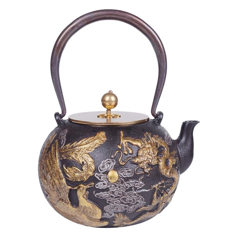 Dianggong Tang Dragon y Phoenix Opera Perla olla de hierro imitación japonesa del Sur antigua olla de hierro tetera sin recubrimiento juego de té de Kung Fu