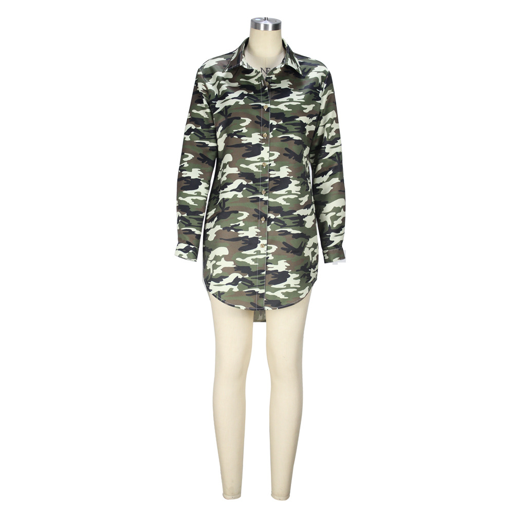 Camouflage Sexy Cardigan Irregular Asymmetric Collared Mid Length Coat Dress