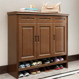 新中式现代鞋柜实木两三四门家用门口收纳鞋架储物柜分层橡木柜子