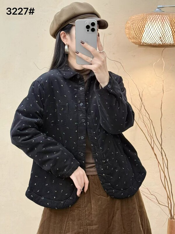 灯芯绒棉衣女 2025秋冬新款复古文艺宽松翻领加薄棉外套 3227|undefined