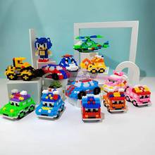 小颗粒积木珀利警车塑料汽车拼装学生儿童益智玩具地摊货源批发