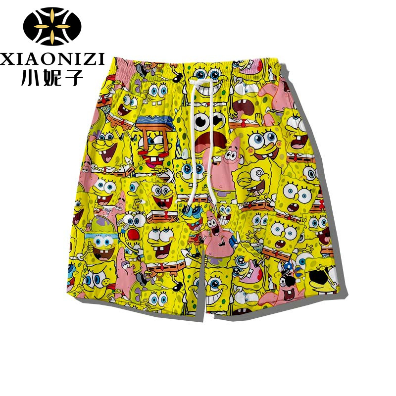 Anime Cartoon Spongebob Irregular Shorts Summer Men's Thin Shorts Loose Casual Youth Beach Pants