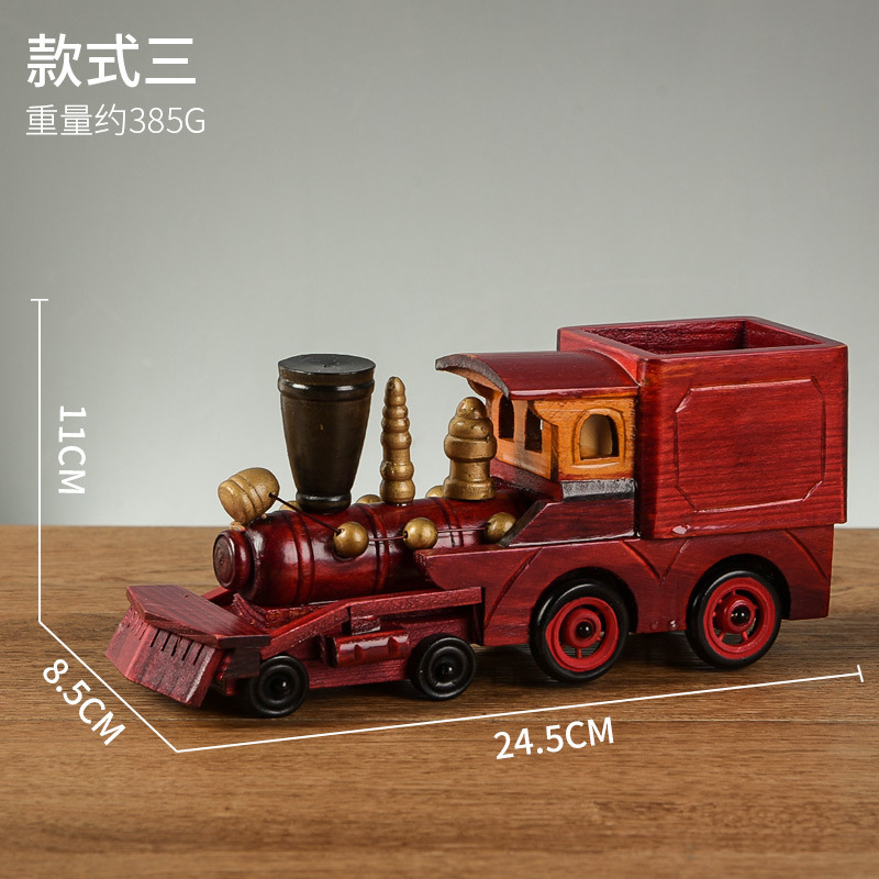 Estilo europeo retro tren de madera decoración creativa hogar escritorio tren modelo decoración artesanía de madera