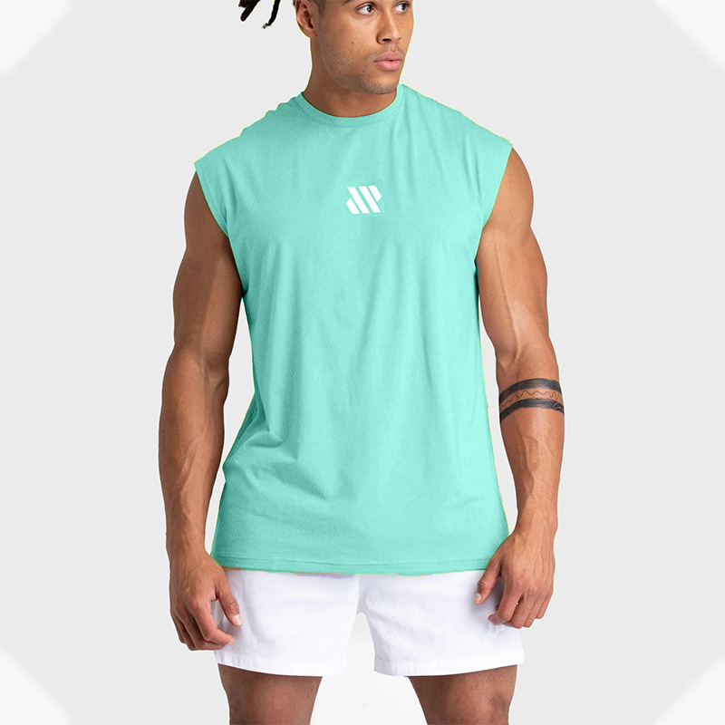 Camiseta de hombro ancho para hombres de verano chaleco de fitness de malla entrenamiento de ropa de fitness relajado chaleco de Maratón de marea de cuello redondo