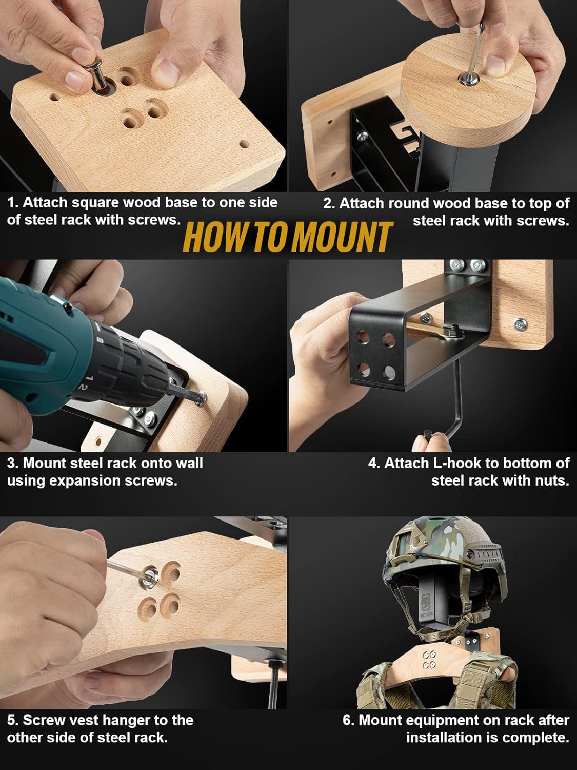 Cross-Border Tactical Helmet Wall-Mounted Storage Rack for Motorcycle Enthusiasts, Wall-Mounted Helmet Display Rack Made of Solid Wood That Won'T Damage the Helmet