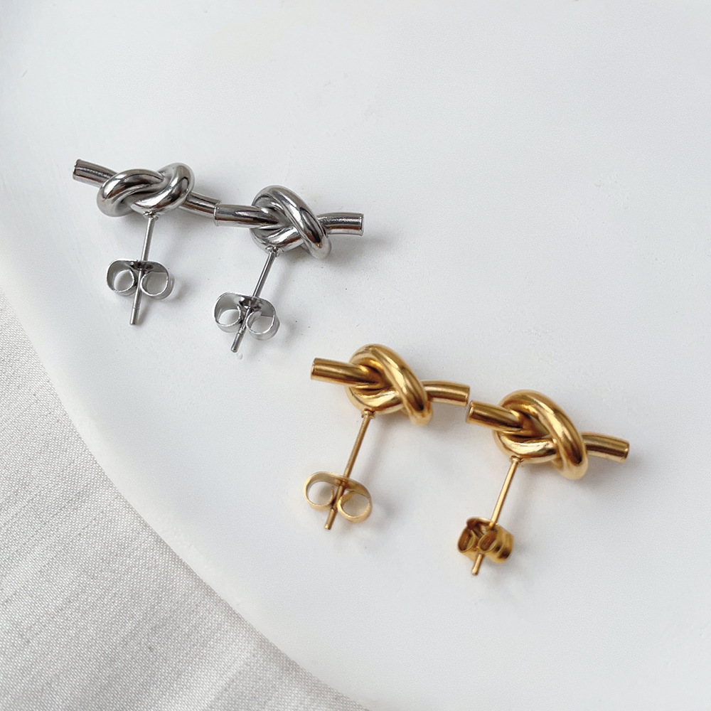 1 Pair Ig Style Simple Style Knot Plating Titanium Steel Ear Studs display picture 3
