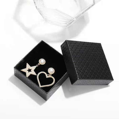 Jewelry Gift Box Earrings Necklace Bracelet Decorative Packaging Box Diamond Pattern Double Sponge Korean Style Bow Box Wholesale