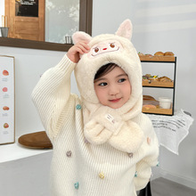 儿童帽子围巾一体两件套秋冬季可爱超萌加厚保暖宝宝毛绒帽护耳帽