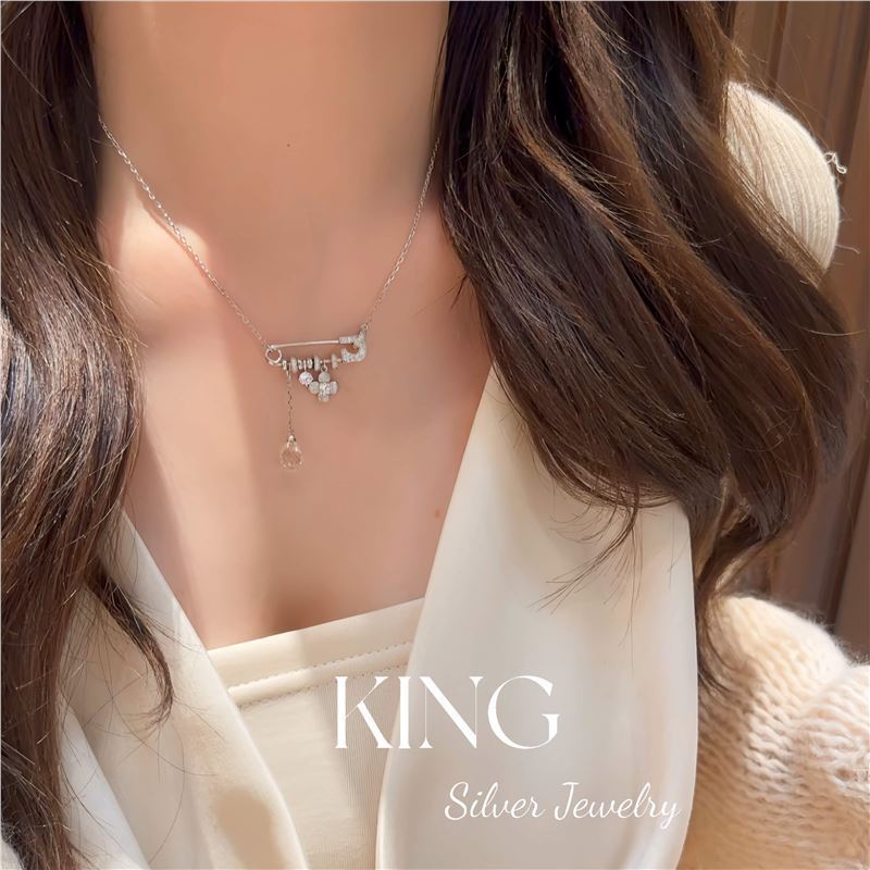 别样心意 | king银饰珠宝S925银镀金别针配水晶时尚复古纯银项链|undefined