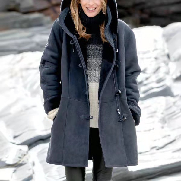 Women's Clothing long-sleeved horn button women's velvet warm jacket _voghion.com