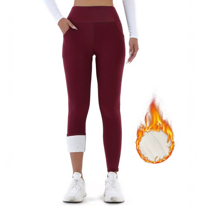 Autumn and winter women's high-waisted plush-lined leggings, warm casual sports fitness high-elasticity thermal pants