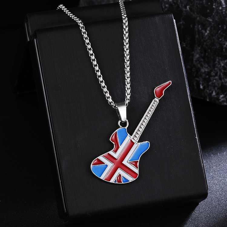 新しいギターペンダントネックレスメンズカラフルなオイル滴下合金楽器ステンレス鋼ペンダント DIY ジュエリーアクセサリー女性|undefined