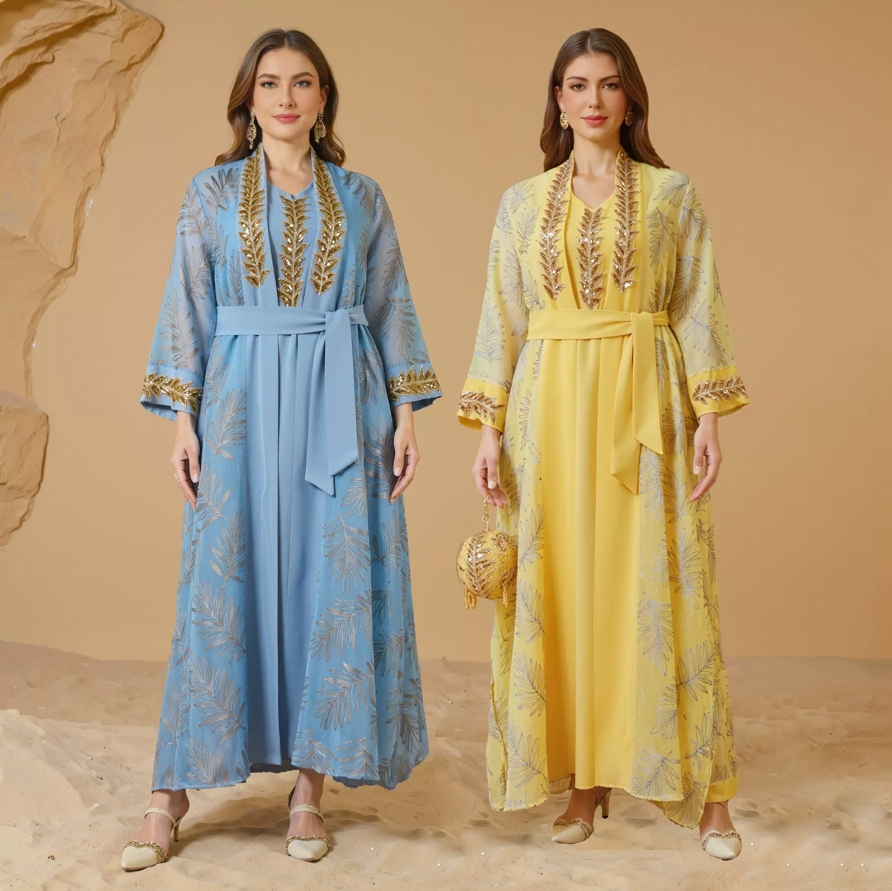 跨境电商爆款 中东穆斯林长袍女装abaya 外贸女士刺绣亮片连衣裙