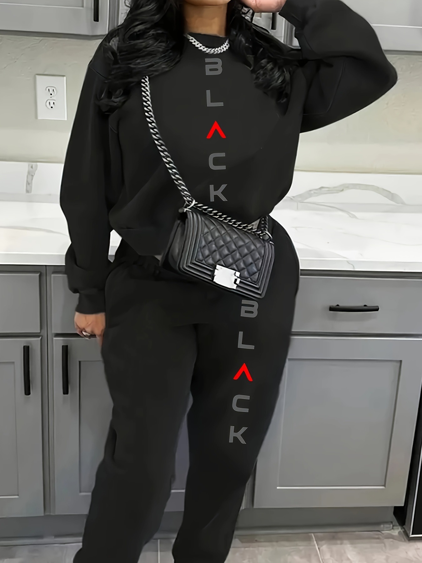Women's Clothing Women's Fleece Lined Sweatshirt Set Style Two Piece Crew Neck Casual Printed Sweatshirt_ecoleips.com