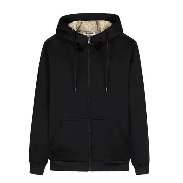 Fleece-Lined Thickened Lamb Wool Hooded Sweatshirt for Men, Autumn and Winter Loose Casual Sports Versatile Cardigan Warm Jacket Wholesale