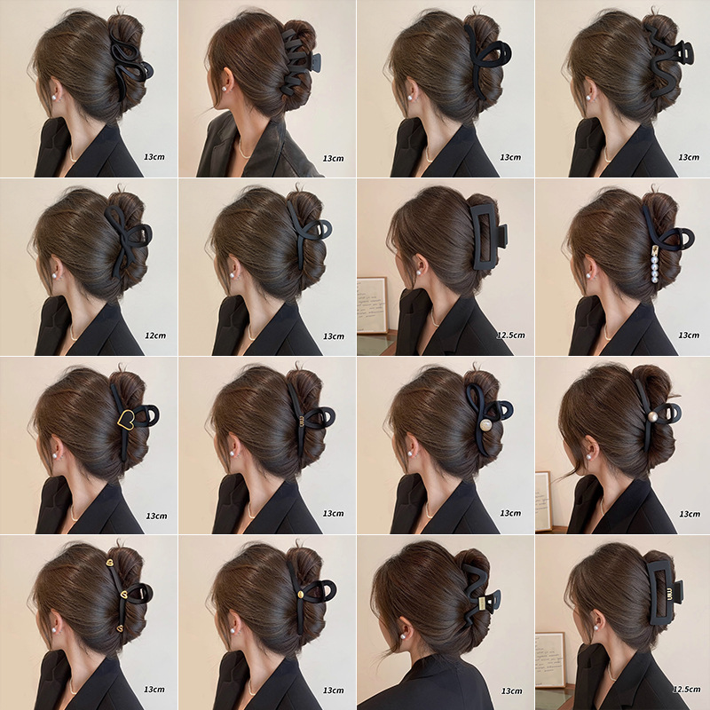 Clips de tiburón negro esmaltado, clip de cabello grande, cabeza de mujer detrás de la cabeza, pluralidad de joyas de cabello, clip de cabello de alta sensibilidad.