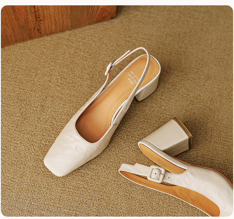 Sandal cao gót nữ mũi nhọn quai khóa, gót thô 9 cm phong cách Hàn Quốc — màu nâu chi tiết 28