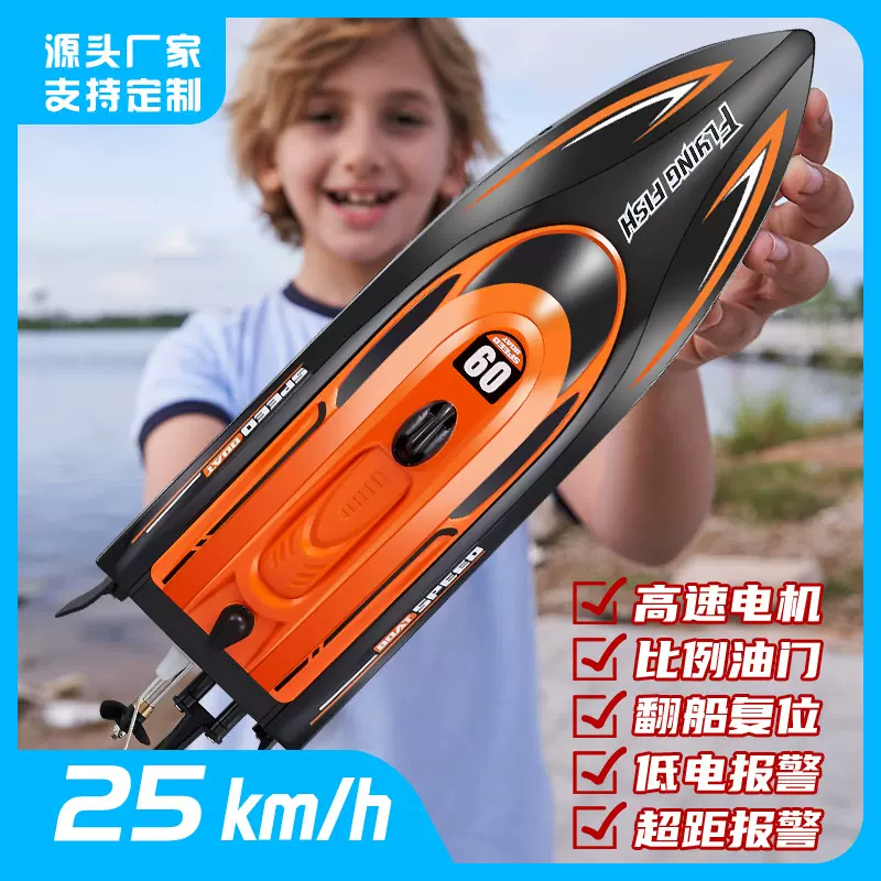 跨境HJ812遥控船水上电动玩具2.4G竞技船灯光时速25公里 高速快艇