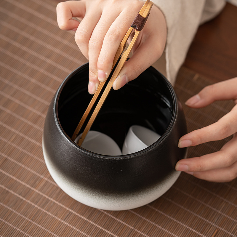 中国式水墨遠山大サイズ茶洗家庭用茶道部品陶磁器カップ洗水洗い水盆廃水茶かすシリンダー|undefined