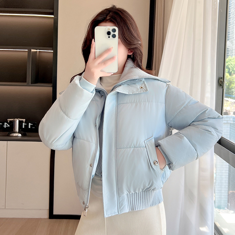 Winter New Style Women's Short down Cotton Jacket with Autumn Lapel, Knitted Patchwork, Warm Faux Two-Piece Design, Versatile Trendy Coat Winter New Style Women's Short down Cotton Jacket with Autumn Lapel, Knitted Patchwork, Warm Faux Two-Piece Design, Versatile Trendy Coat