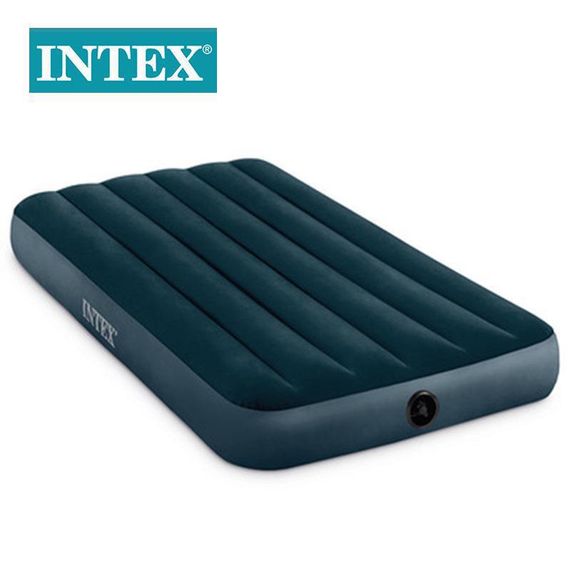 INTEX nuevo colchón infláble de campamento al aire libre alambre de flocado verde tira azul cama de aire de PVC al por mayor