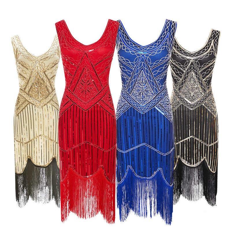 1920 Retro Sequin Dress Beaded Tassel Dress Amazon Explosions High-end Banquet Short Dress
