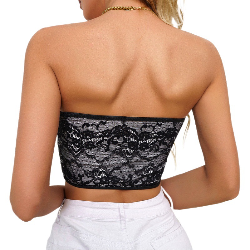 Moda europea y americana frente de encaje sexy seductora Fishbone cintura delgada fuera del hombro tubo superior para las mujeres