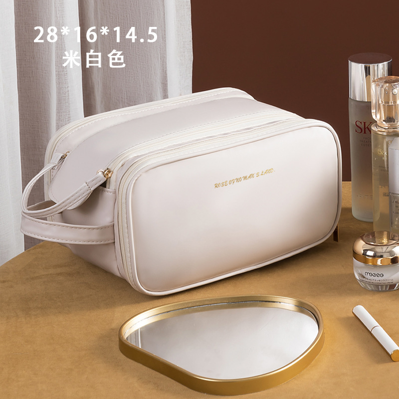 高颜値ポータブルPUダブルジッパー化粧バッグ大容量化粧品収納袋シンプルファッション収納バッグ代発|undefined