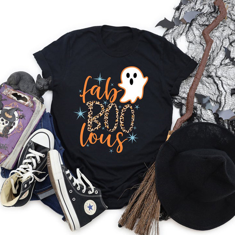 2026 Women's New Fashion Tops Halloween Letter Print Round Neck Short Sleeve T-Shirt for Women