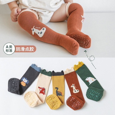 21年秋冬新款宝宝袜子卡通立体耳朵婴儿长筒袜防滑点胶幼儿地板袜
