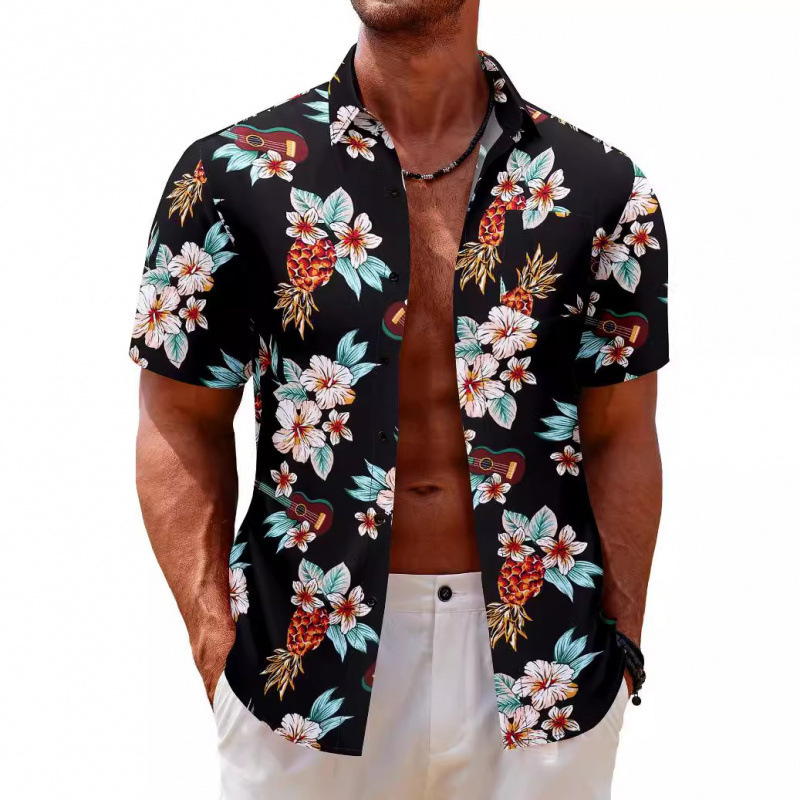 2026 Summer Cross-Border Hawaiian Men's Short Sleeve Printed Casual Button-Down Beach Shirt Source Factory Direct Sales