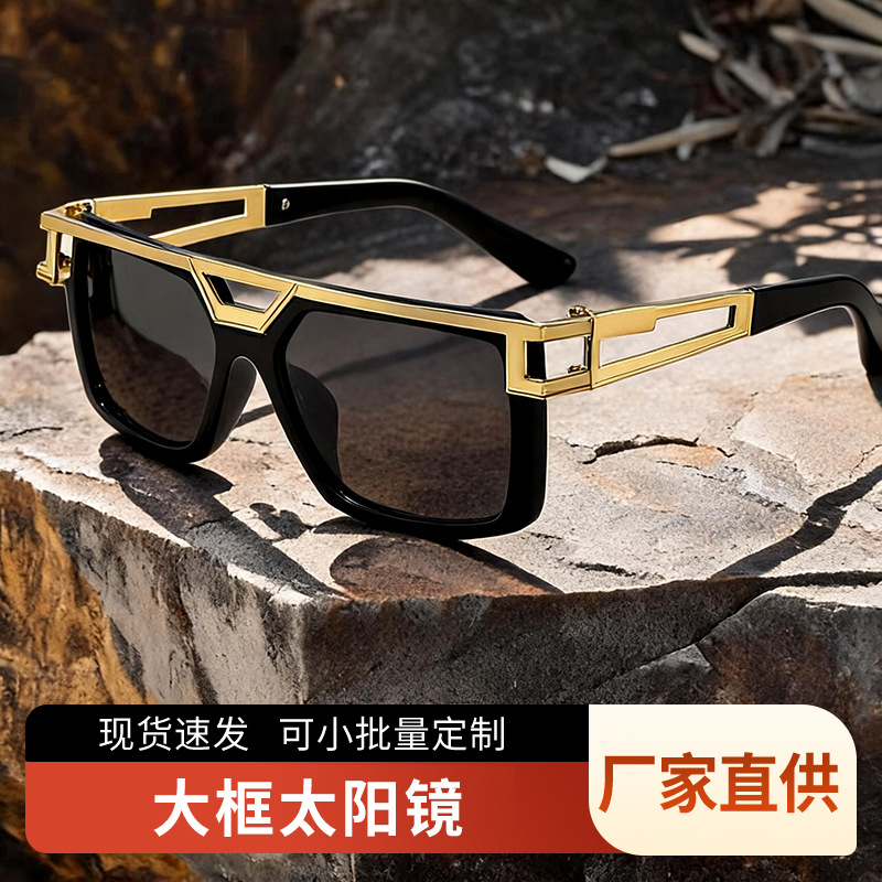 年度新大框眼镜跨境金属男士欧美大框眉毛太阳镜时尚眉毛双梁墨镜