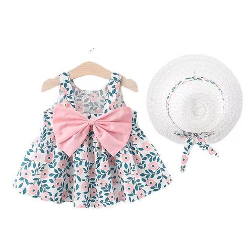 Summer  new Korean style suspender dress baby girl printed bow princess dress dropshipping 1070