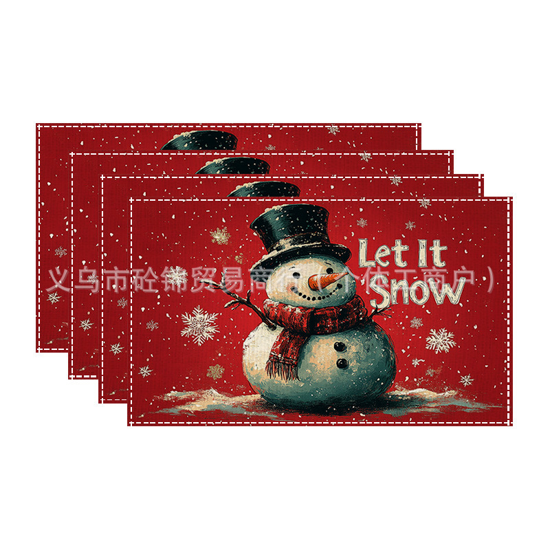 跨境新款亚马逊圣诞节数码印花餐垫雪人圣诞雪花桌垫义乌工厂|undefined