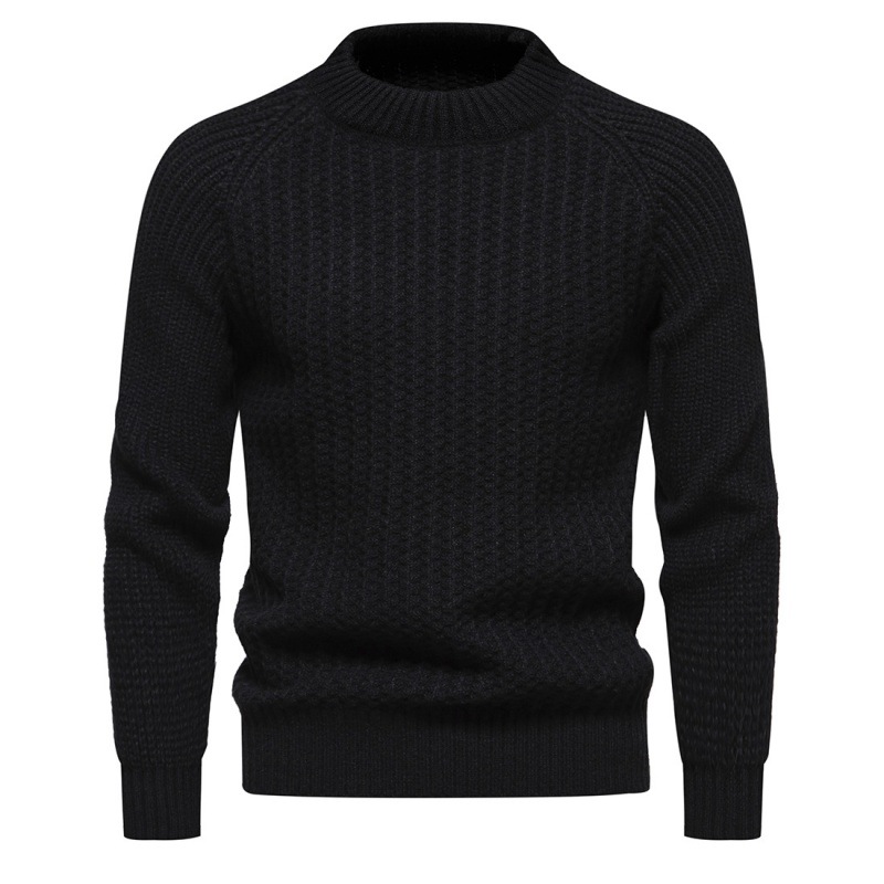 Men's Autumn And Winter New Knitted Sweater, Fashionable And Warm, Solid Round Neck Pullover, Slim Fit Sweater_voghion.com