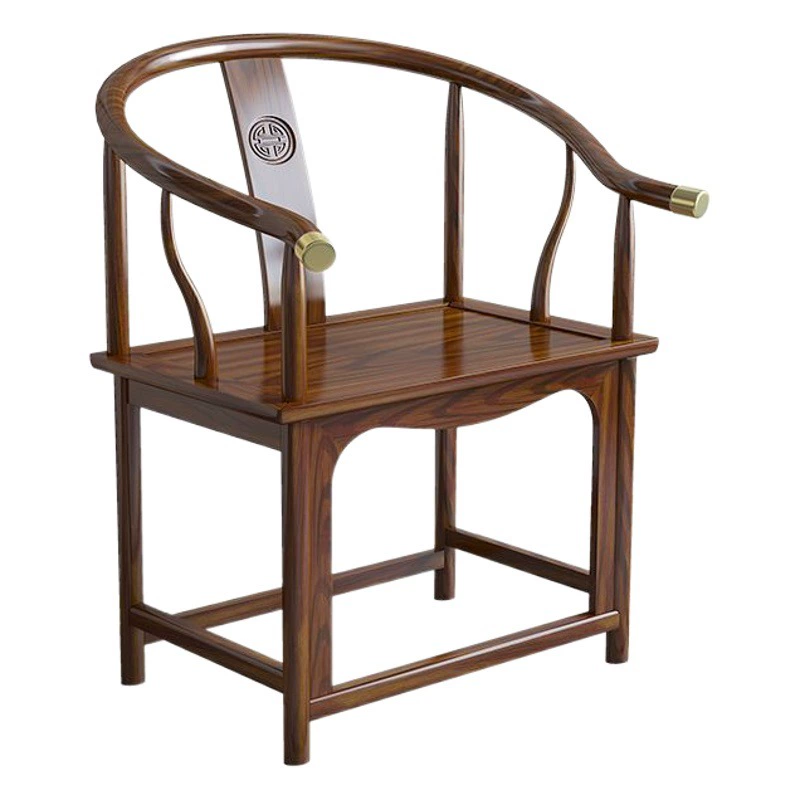 Мастер-стул Круглый стул в китайском стиле из цельного дерева Оригинальный цвет дерева Круглый стул в китайском стиле Набор из трех частей Дворец стула Тайши Официальная крышка спинки обеденного стула